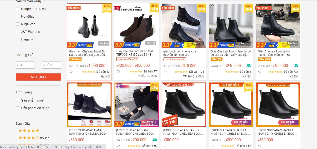 giá bán hàng online chênh lệch