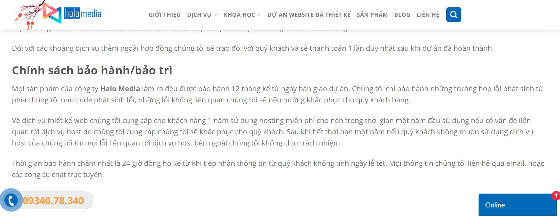 thiết kế web uy tín có các chính sách hậu mãi halo media