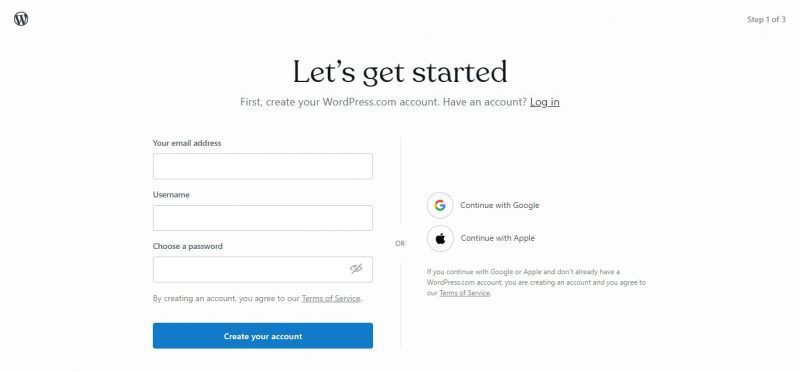 đăng ký wordpress