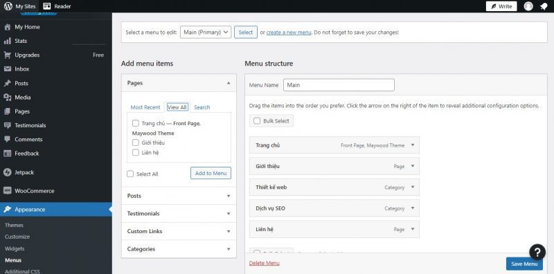wordpress tao menu 2 thiết kế web Halo Media