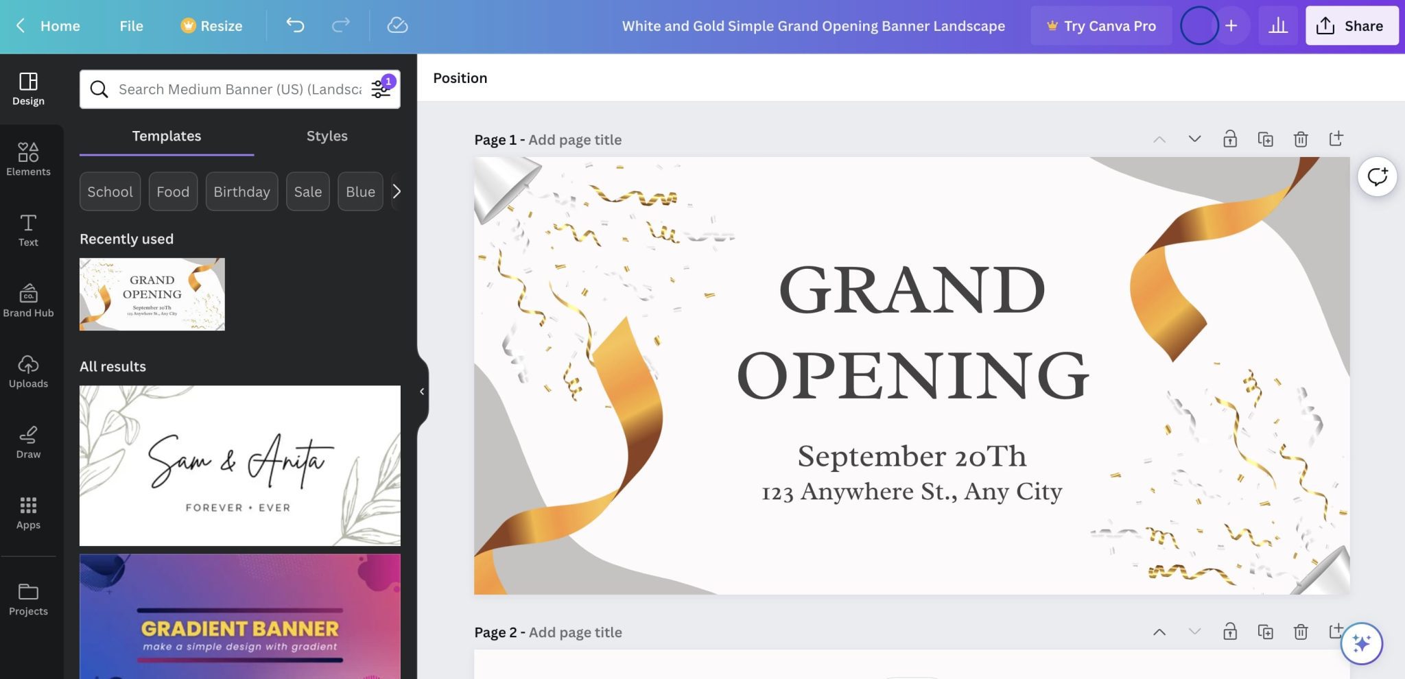 chỉnh sửa banner trên canva