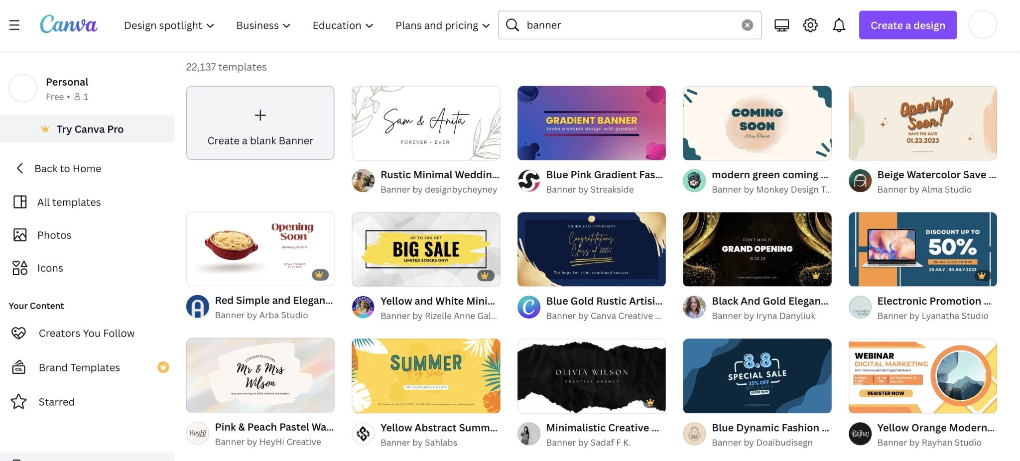 Chọn mẫu banner trên Canva