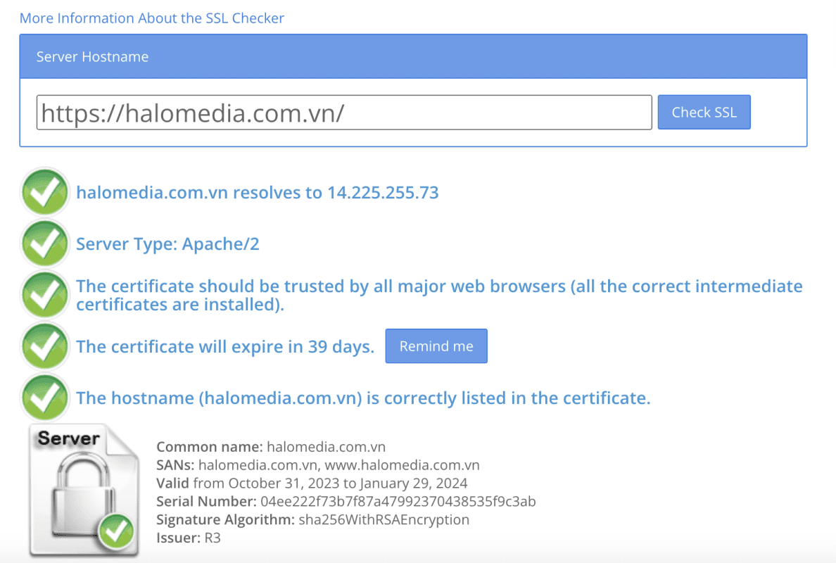 Kiếm tra chứng chỉ SSL
