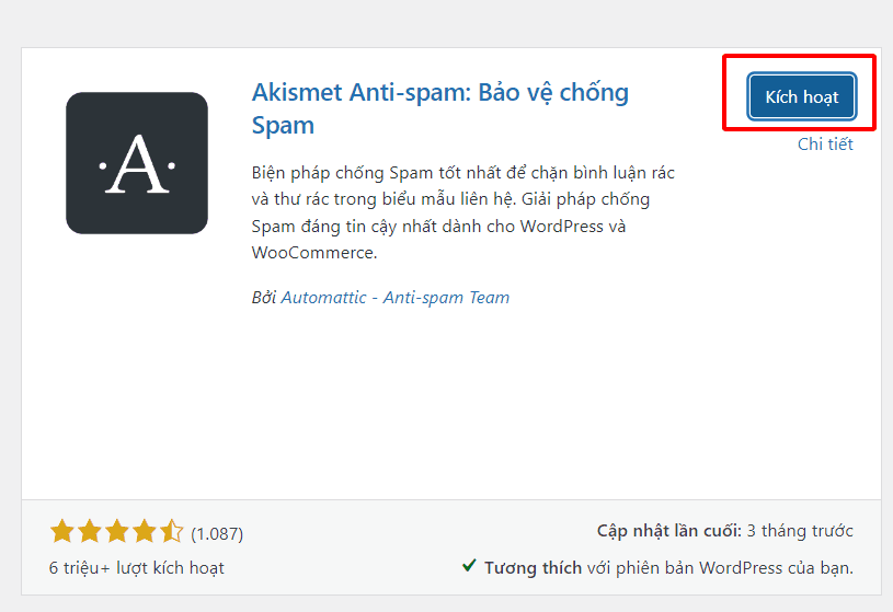Cách chống spam bình luận trong WordPress bằng Plugin akismet