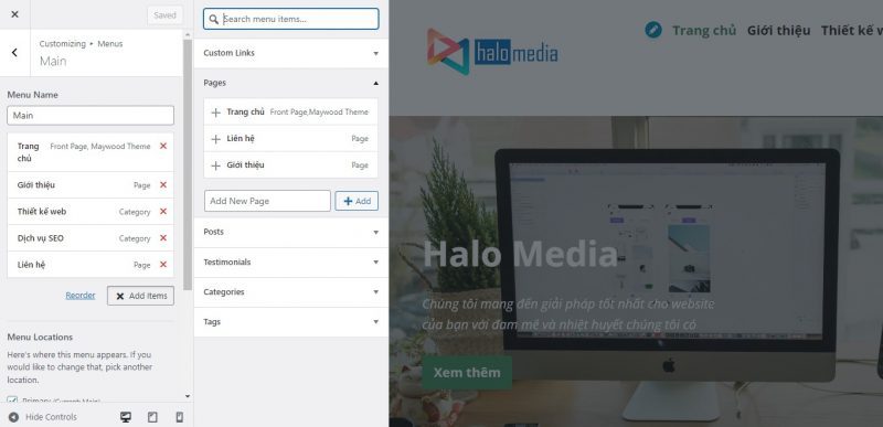 wordpress tao menu 5 thiết kế web Halo Media