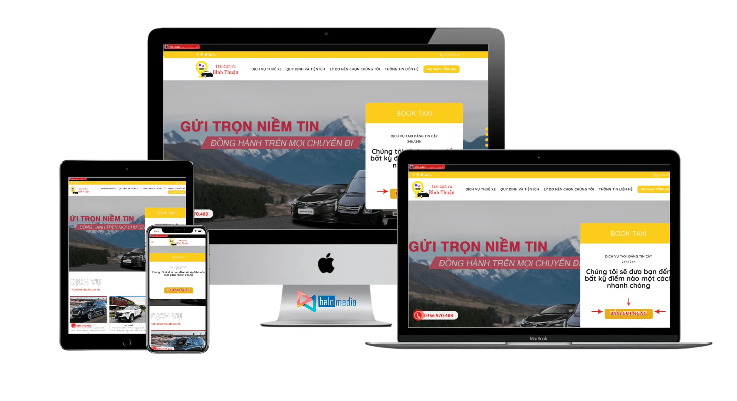 thiet ke landing page dich vụ taxi chuan seo halo media thiết kế web Halo Media