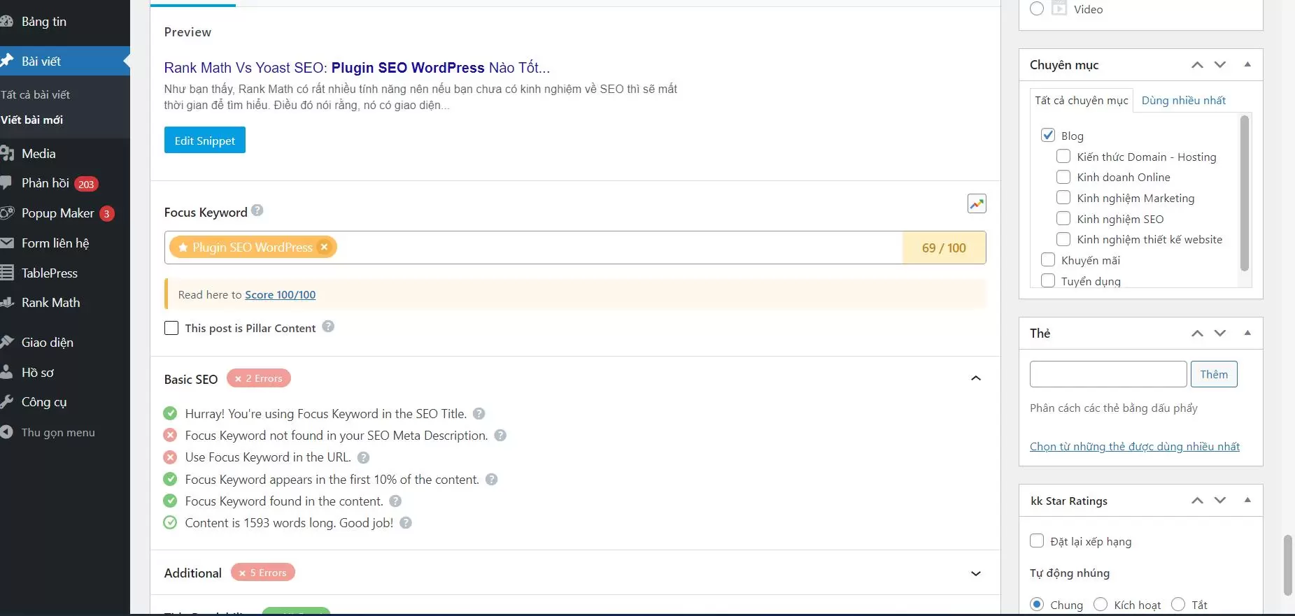 Trình Seo key và nôi dung seo hiện đại của plugin Rankmath Seo