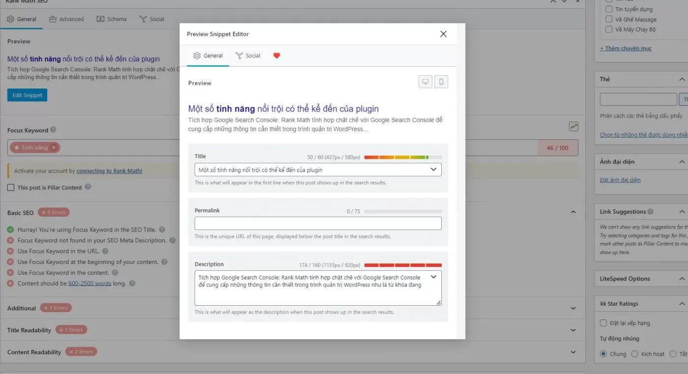 Seo mô tả từ khóa của plugin Rankmath Seo